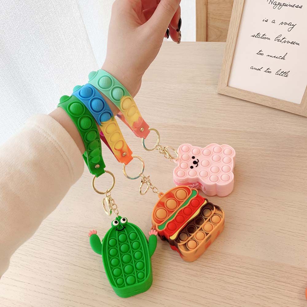Túi đựng tiền xu mini bằng silicon có móc khóa hình phi hành gia xương rồng dễ thương