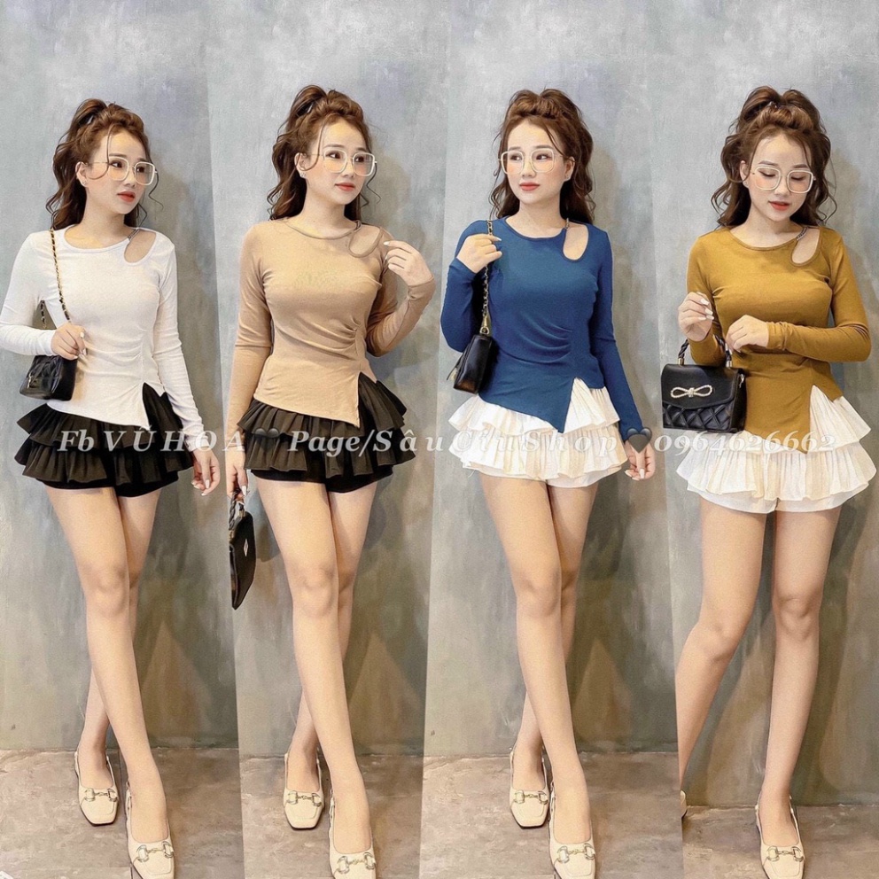 Áo thun nữ dài tay trơn ôm body phối xích cổ sang chảnh,chất bozip dày dặn loại 1 A44 7 màu(tayb dài,tay cộc)