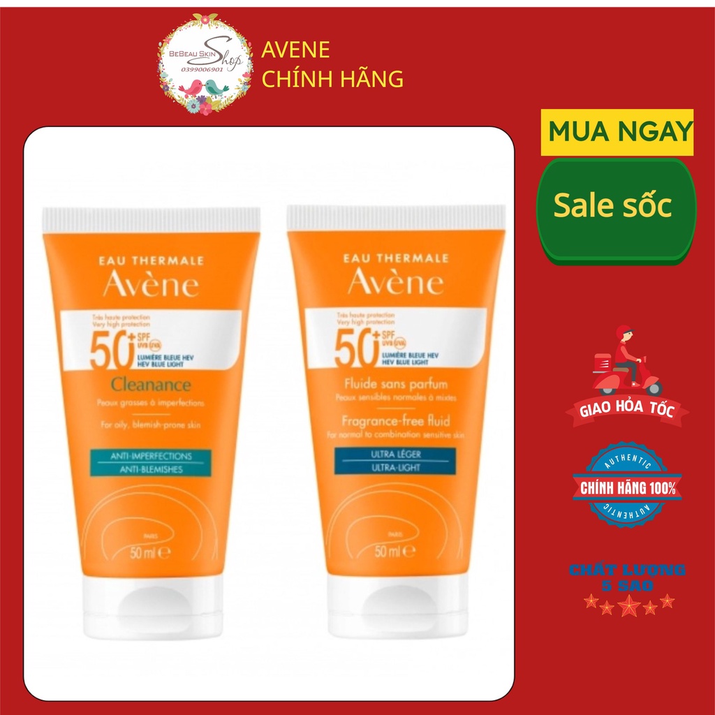 Kem Chống Nắng Avene Mattifying Cleanance SPF50+ 50ml, Avene Dry Toucher Fluide, Kem chống nắng cho da nhạy cảm , da dầu