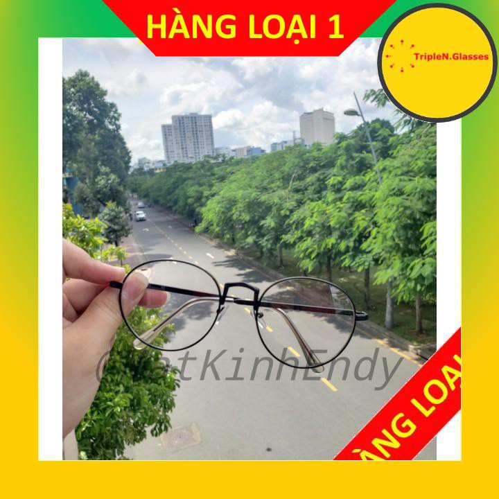Gọng kính cận tròn kim loại D16 kèm tròng 0 độ chống ánh sáng bảo vệ mắt trước màn hình phù hợp mặt vuông, dài, góc cạnh