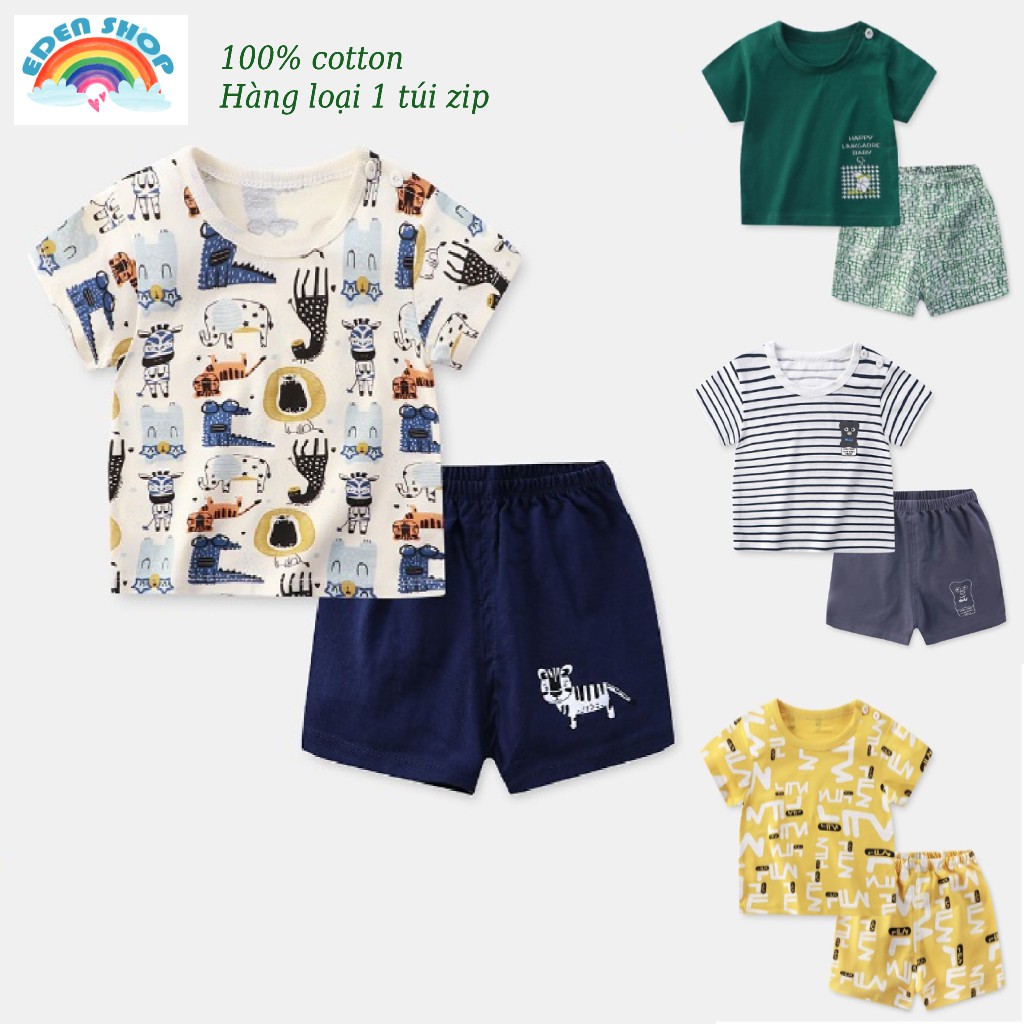 Bộ cộc tay cho bé chất cotton quảng châu, set đồ bộ bé trai, bé gái mùa hè 3 tháng - 4 tuổi