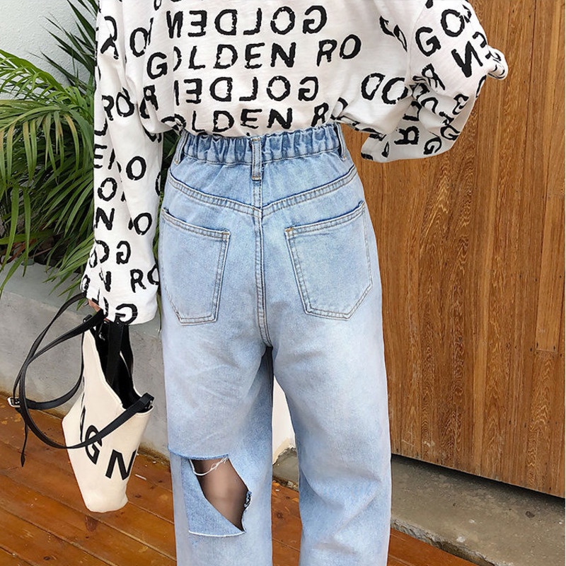 Quần jeans Nữ Dài Lưng Cao Dáng Rộng Thời Trang Cá Tính