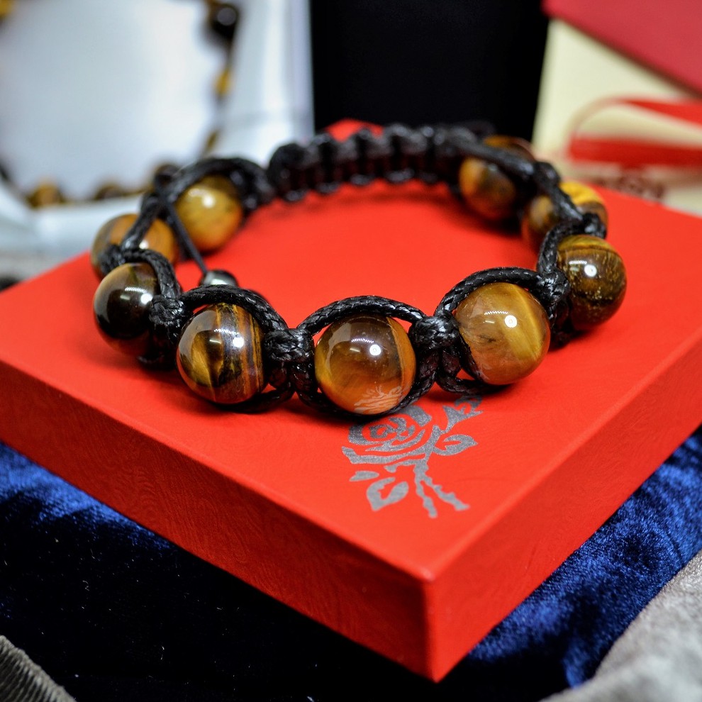 Vòng tay Shamballa đá mắt hổ vàng nâu