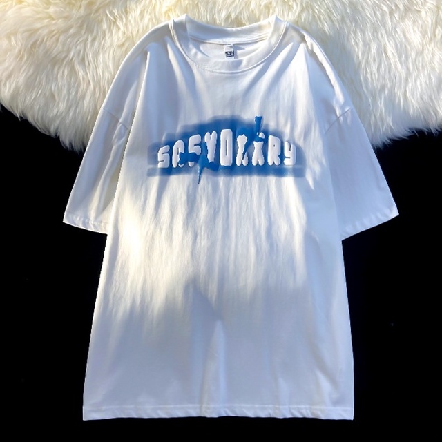 Áo thun ZHELIHANGFEI ngắn tay dáng rộng kiểu retro Mỹ thời trang