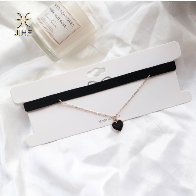 【JIHE】Vòng Cổ Choker Vải Nhung Mặt Trái Tim Thời Trang Phong Cách Nhật Bản