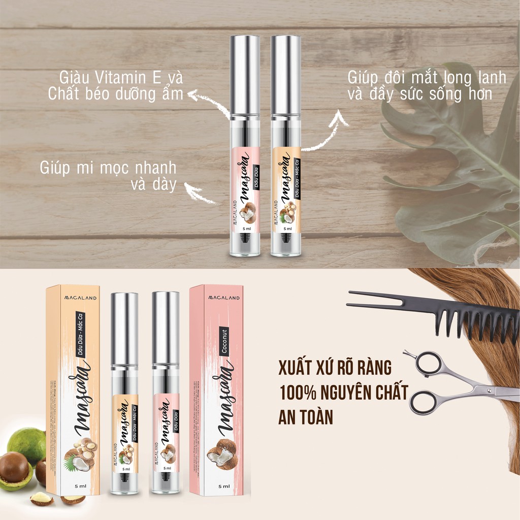 Mascara dầu dừa mắc ca nguyên chất 5ml Macaland giúp mi mọc nhanh và dày