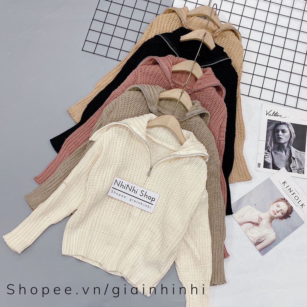 Áo khoác len kéo khoá bo tay vải len dày dặn AK1829 - NhiNhi Shop