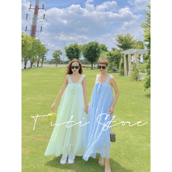 Đầm 2 dây cột nơ tiểu thư MOCHI DRESS xanh mint