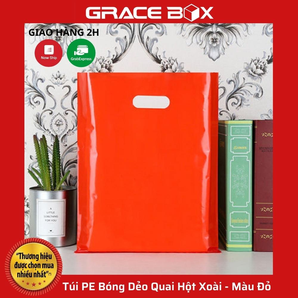 {Giá Sỉ} Túi PE Bóng Dẻo Đỏ - Quai Hột Xoài Đựng Phụ Kiện, Quần Áo - Siêu Thị Bao Bì Grace Box