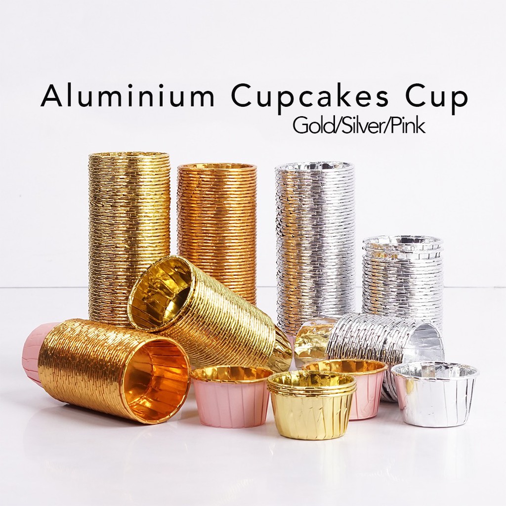 Set 50 Cốc Lá Nhôm Màu Vàng / Bạc Làm Bánh Cupcake