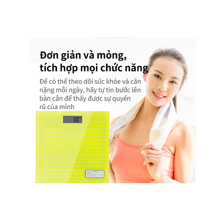 Cân điện tử sức khỏe Deli - cân chính xác, kính cường lực dành cho gia đình - Xanh/ Vàng - 8880