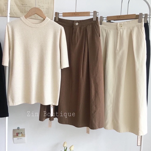 Chân váy midi dáng xòe chữ A- Chân váy chữ A công sở chất kaki