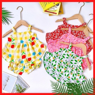 Bộ tole lanh lanh lụa mặc nhà bé gái tay 2 dây dễ thương 4-14kg mặc hè mát mẻ