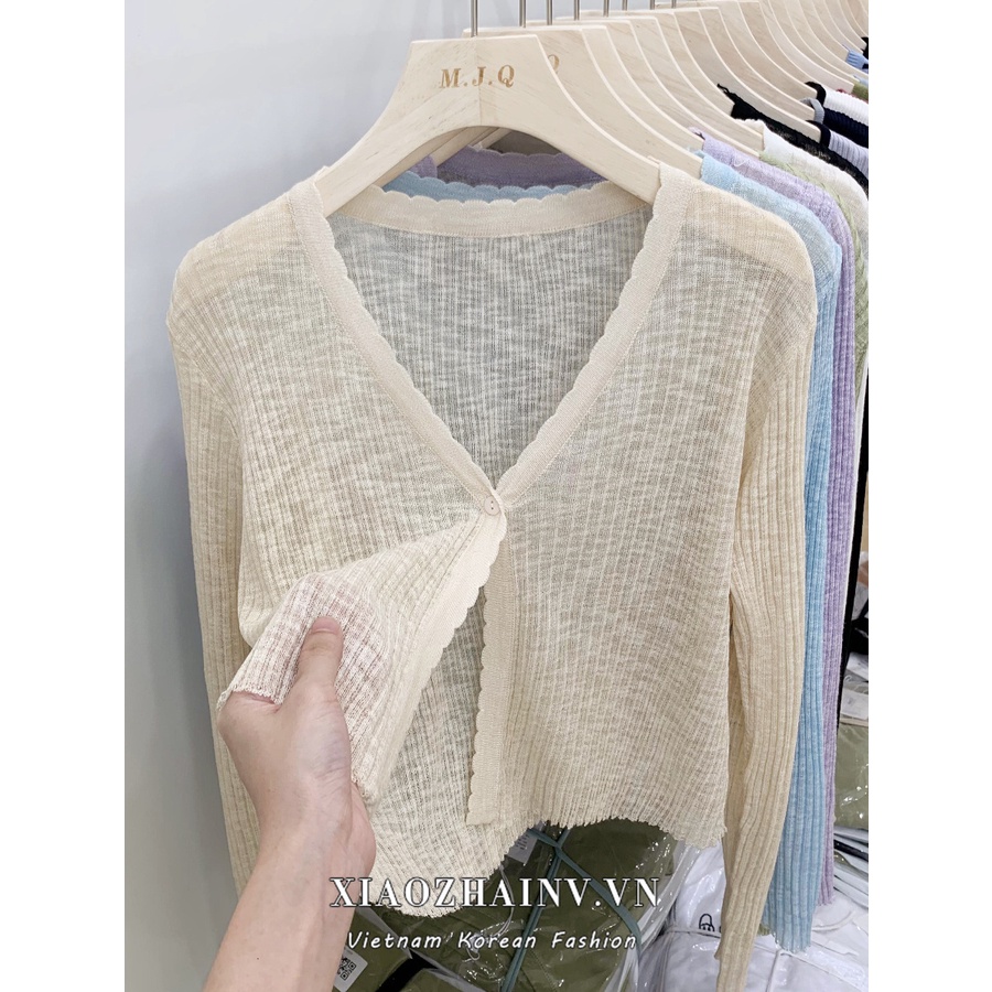 Áo Khoác cardigan Dệt Kim Mỏng Tay Dài Dáng Ngắn Thời Trang Mùa Hè 3 Màu Lựa Chọn