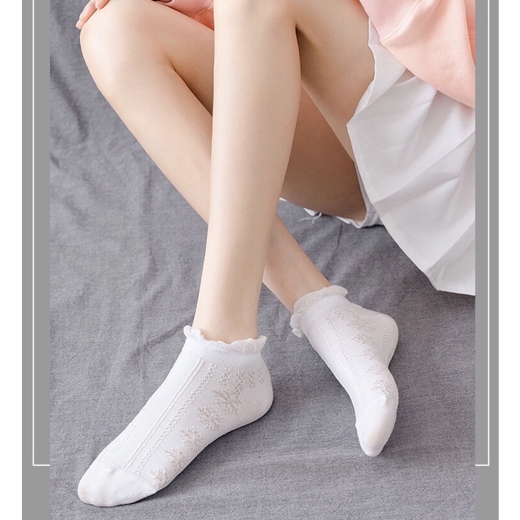 Tất nhún, tất trắng cổ ngắn lolita cho bạn gái bạn nữ, nữ sinh phong cách Hàn Quốc Nhật Bản