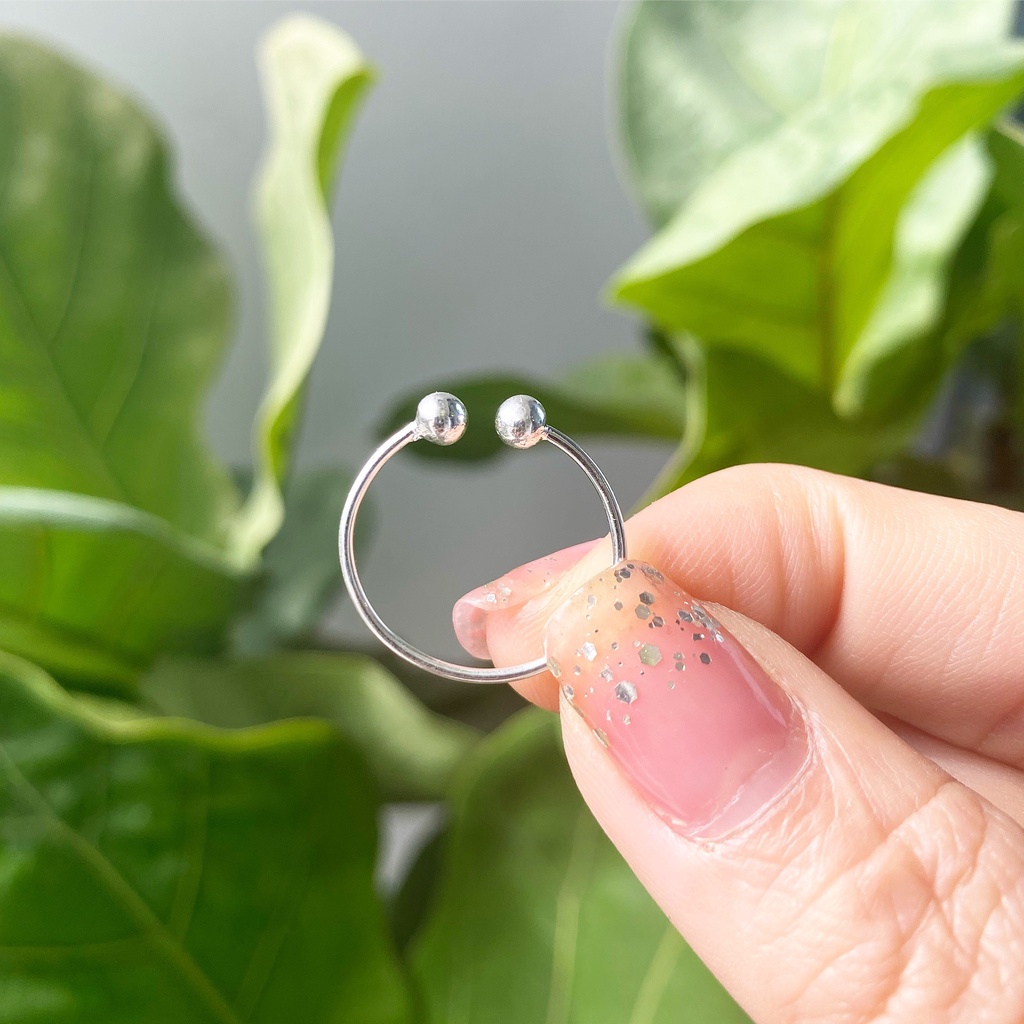 Nhẫn bạc nữ 925 free size 2 bi tròn bassic cá tính Dế Bạc - N2335