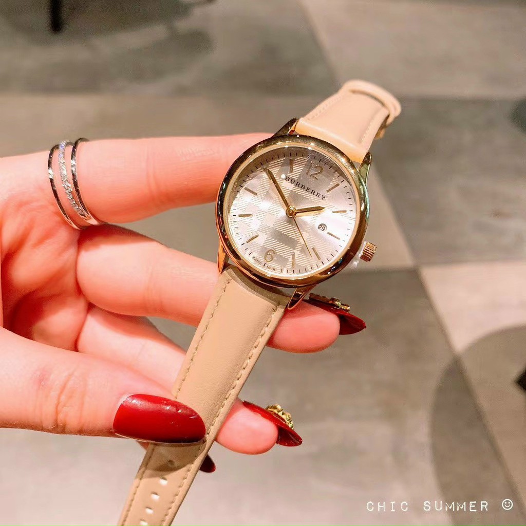 Đồng hồ nữ Burberry dây da màu kem mềm, bảo hành 12 tháng - Burberry nữ