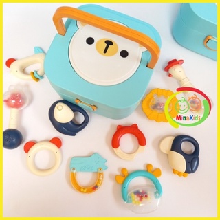 Bộ Đồ Chơi Xúc Xắc Cho Bé Sơ Sinh Lục Lạc Gặm Nướu Hộp Gấu Cao Cấp 10 Món XX11