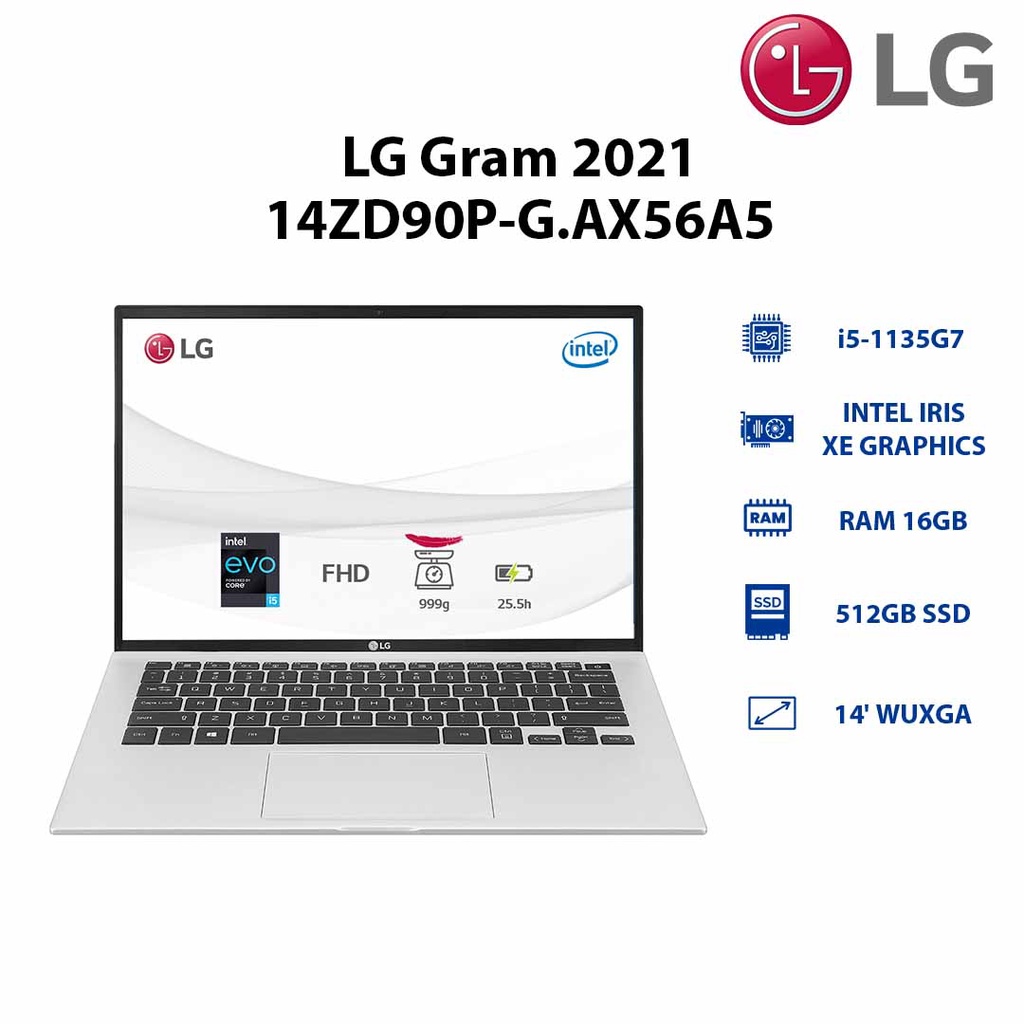 Laptop LG Gram 2021 14ZD90P-G.AX56A5 i5-1135G7 | 16GB | 512GB | Intel Iris Xe Graphics | 14' WUXGA |