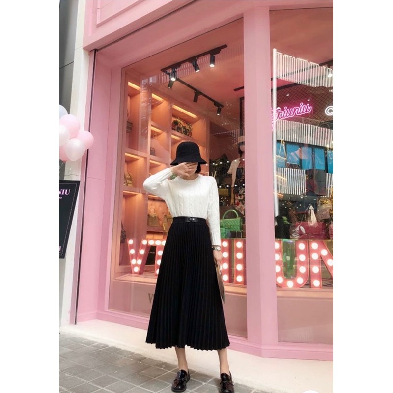 [ Mã WASTRUN4 giảm 10% tối đa 30K đơn 99K] Chân váy xếp ly đai da, Chân váy xòe dáng dài CV1886 - NhiNhi Shop | BigBuy360 - bigbuy360.vn