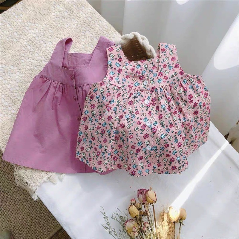 set 2 áo sát nách dáng babydoll cho bé
