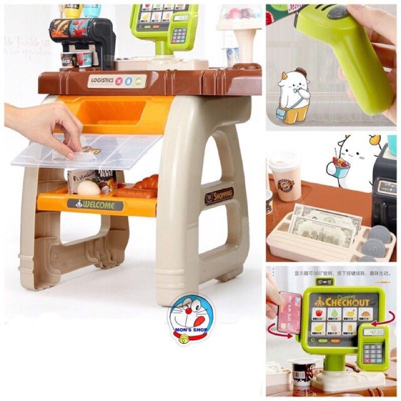 [Mã LIFE0503TOYS1 giảm 10% đơn 150k] đồ chơi quầy siêu thị kèm xe đẩy có âm thanh ánh sáng mã 668-68