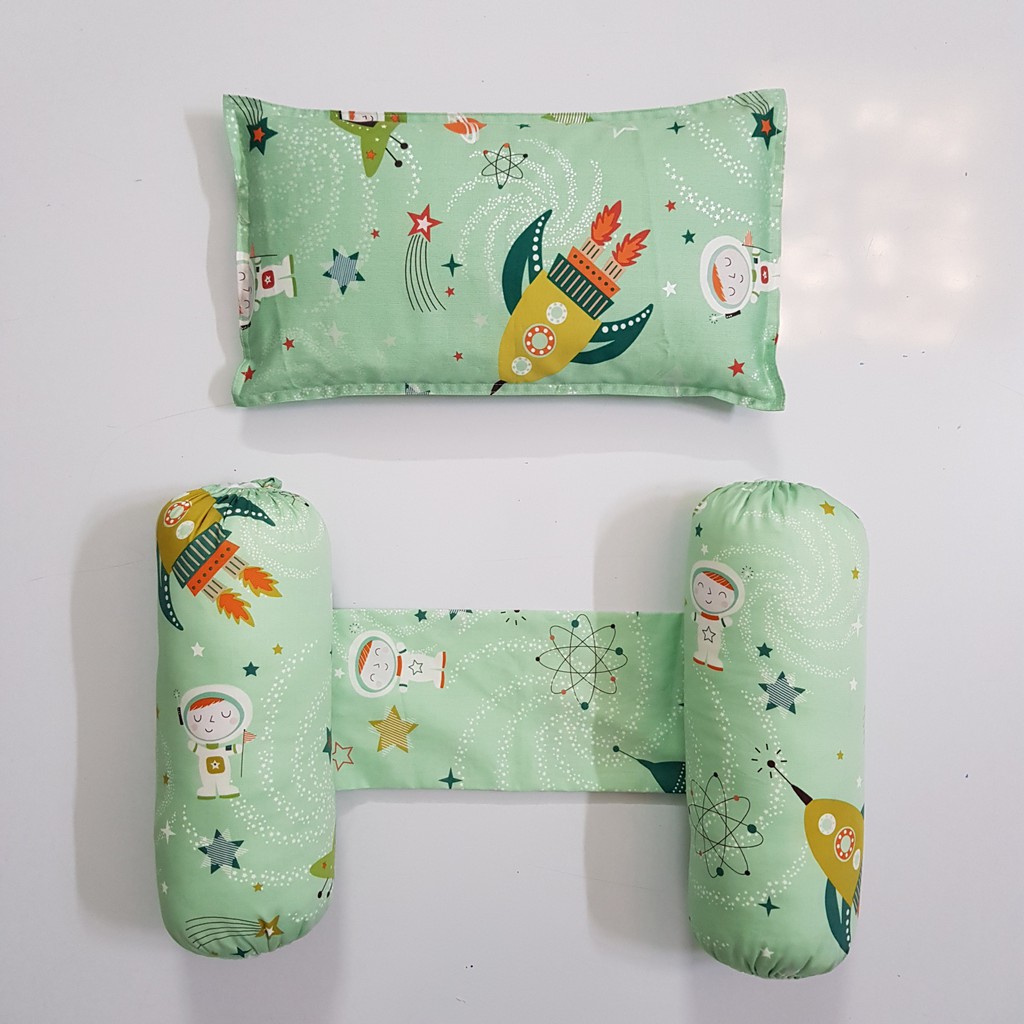 Bộ gối và chặn giặt máy ruột gòn tấm vỏ cotton Hàn Quốc Viet Kids giúp bé không bị méo đầu và tránh giật mình