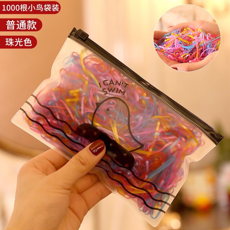 Túi 1000 dây thun cột tóc cao su co giãn có túi zip cho bé
