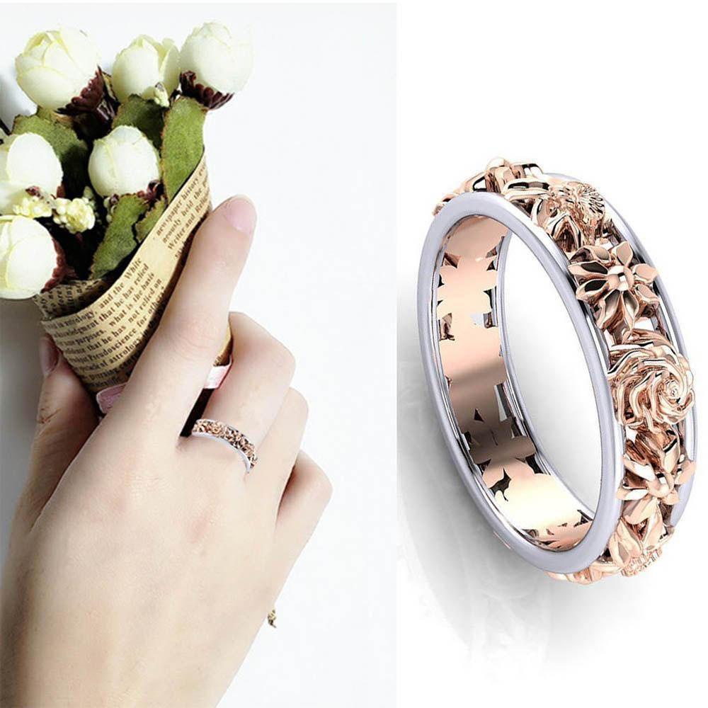 Nhẫn Kim Loại Hai Màu Đính Hoa Handmade Xinh Xắn Thời Trang