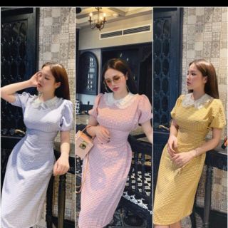 Đầm caro phối ren