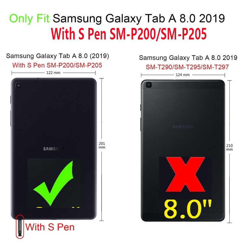 Bao Da Máy Tính Bảng Pu Thông Minh Xoay 360 Độ Cho Samsung Galaxy Tab A 8.0 2019 S Pen Sm-P200 P205 Samsung P200 P205 8.0 Inch