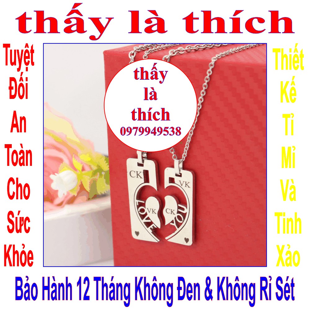 Dây chuyền cặp đôi trắng 2 mảnh ghép khắc chữ CK & VK kết hợp chữ LOVE YOU - Giá bán như trên là 1 cặp = 2 sợi như hình