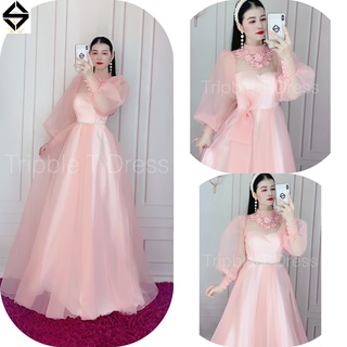 HOẢ TỐC - Đầm mặc cưới tay dài phồng voan xốp tặng kèm nơ TRIPBLE T DRESS -Size S/M/L/XL/XXL - MS314V