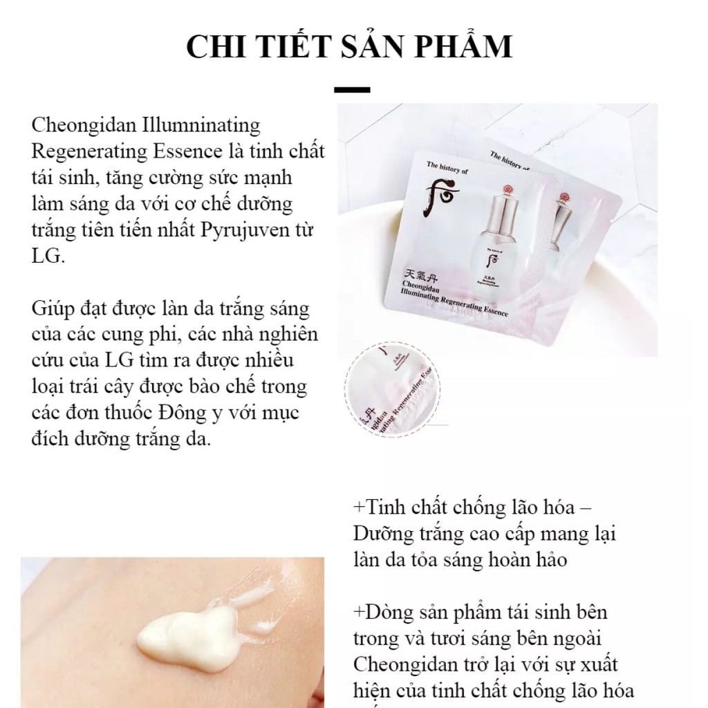 Combo 10 gói tinh chất tái sinh dưỡng trắng Whoo Cheongidan Illuminating Regenerating 1ml