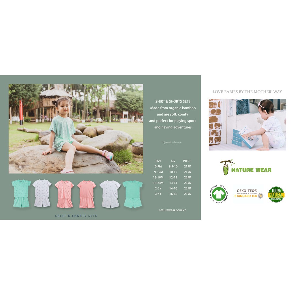 Bộ cộc tay cài vai | Sợi tre tự nhiên cao cấp Nature Wear cho bé trai bé gái