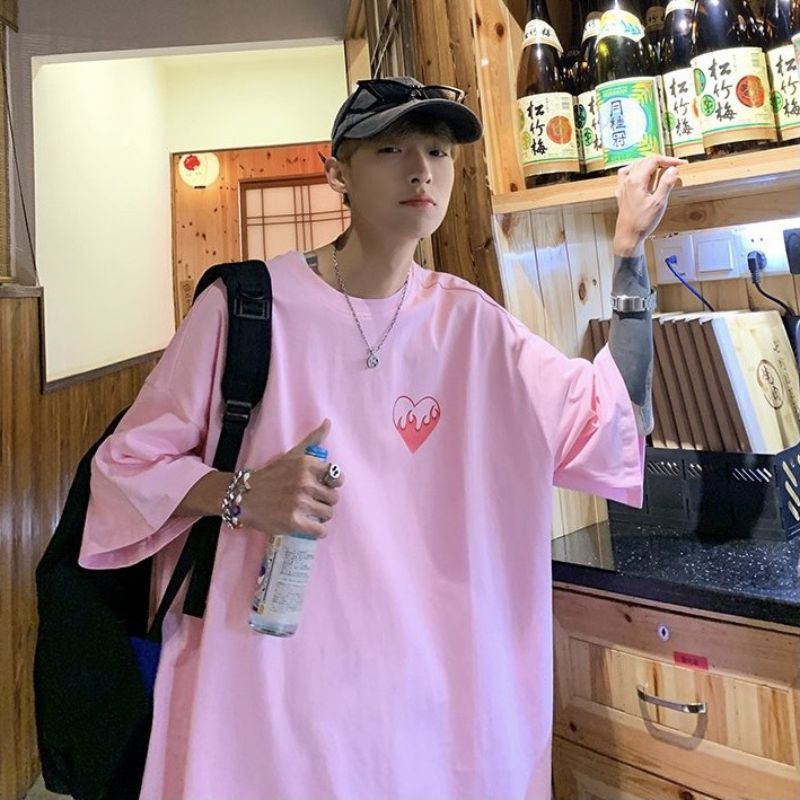 Áo thun tay lỡ hình tim lửa