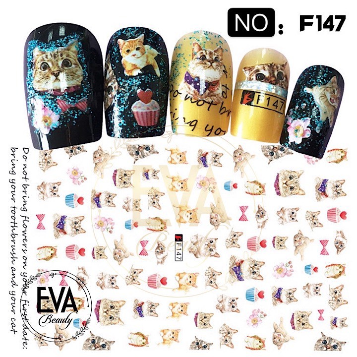 Decal Dán Móng Tay 3D Nail Sticker Hoạ Tiết Mèo Con Đáng Yêu Cute Cat F147