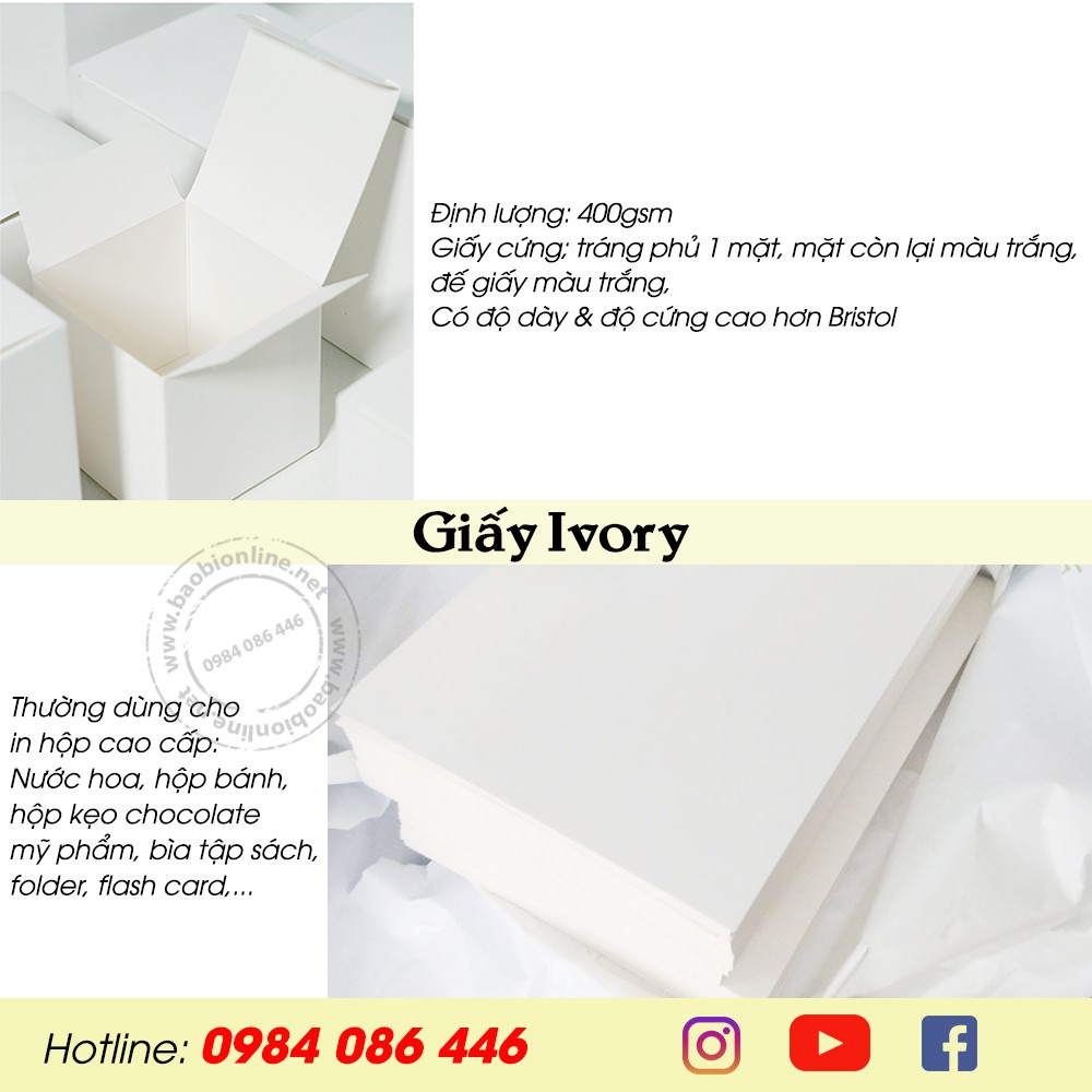 XẤP 100 TỜ GIẤY IVORY ĐỊNH LƯỢNG 400 GSM DÀY | LÀM BÌA SỔ TAY, BẾ HỘP CAO CẤP - BAOBIONLINE
