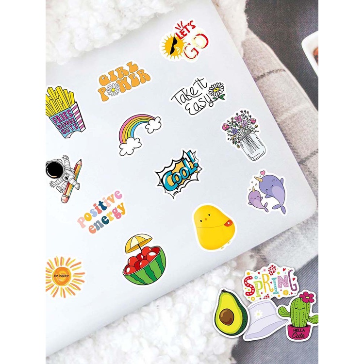 Set 100 Miếng Dán Chống Thấm Nước Họa Tiết Dễ Thương Trang Trí Bình Nước/ Ván Trượt/ Đàn Guitar/ laptop