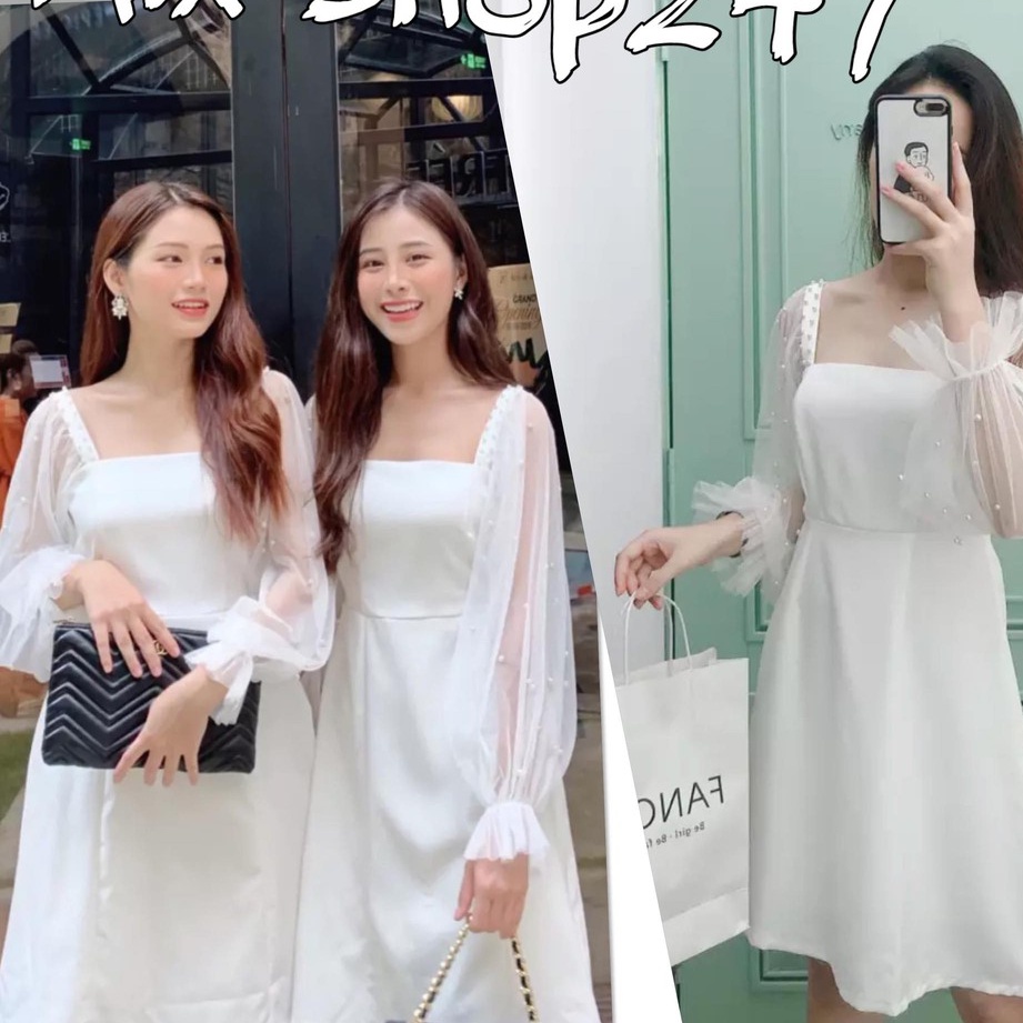 VÁY TRẮNG DỰ TIỆC ĐẦM NỮ CÔNG CHÚA ĐÍNH HẠT CƯỜM VAI TAY XIN XẮN DỰ ĐÁM TIỆC SỰ KIỆN THỜITRANG1989