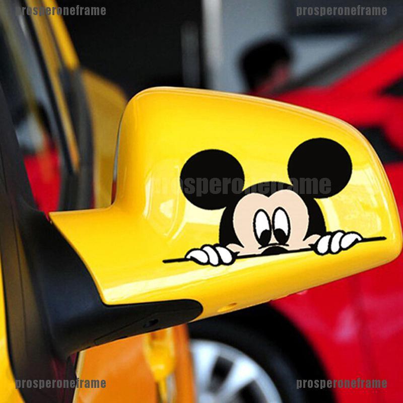 1 Sticker Dán Kính Chiếu Hậu Hình Chuột Mickey Dễ Thương Cho Xe Hơi 14x8c