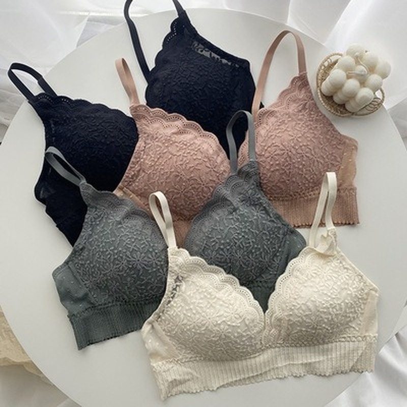 Áo Ngực cotton Siêu Mỏng Không Gọng Thép Phối Ren Thêu Họa Tiết Phong Cách Retro