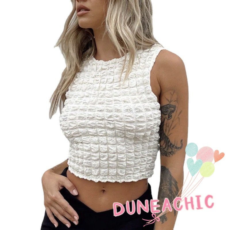 DUNEA Áo Tank Top Sát Nách Cổ Tròn Thiết Kế Xinh Xắn Cho Nữ