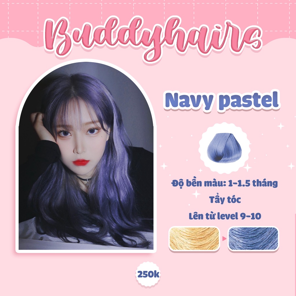 Thuốc nhuộm tóc Navy Pastel / Xanh xám tro tặng kèm Thuốc tẩy tóc của Buddyhairs tặng kèm găng tay mũ trùm tiện ích