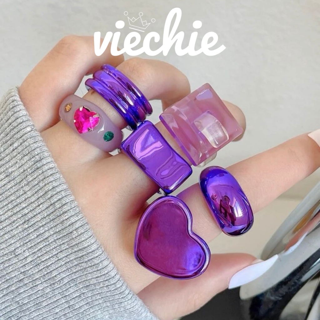 Nhẫn nữ nhẫn nhựa resin màu tím chunky cá tính Viechie R050
