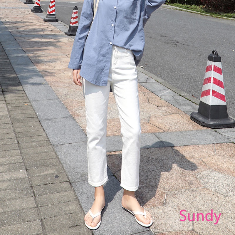 Quần Jean Ống Suông Cạp Cao Size Lớn Phong Cách Hàn Quốc Thời Trang Mùa Thu Cho Bạn Nữ