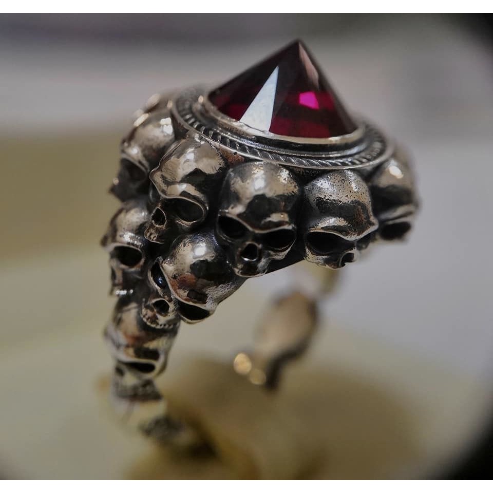 Nhẫn ZANZEA mạ bạc 925 hình đầu lâu đính đá thời trang