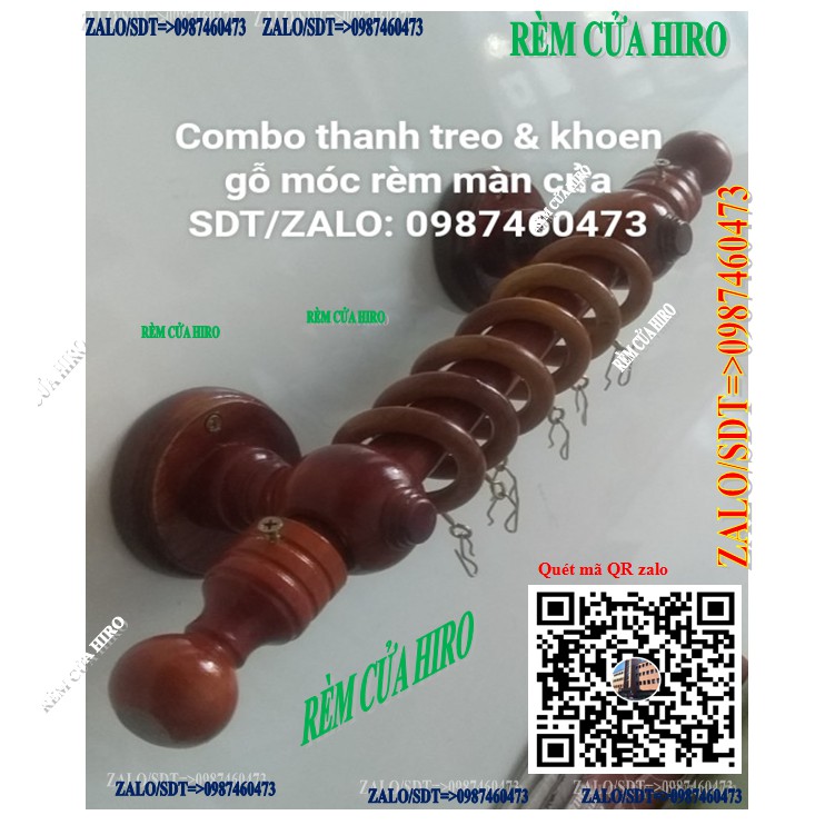 Combo thanh treo kèm khoen gỗ treo rèm cửa từ 1m dến 4m