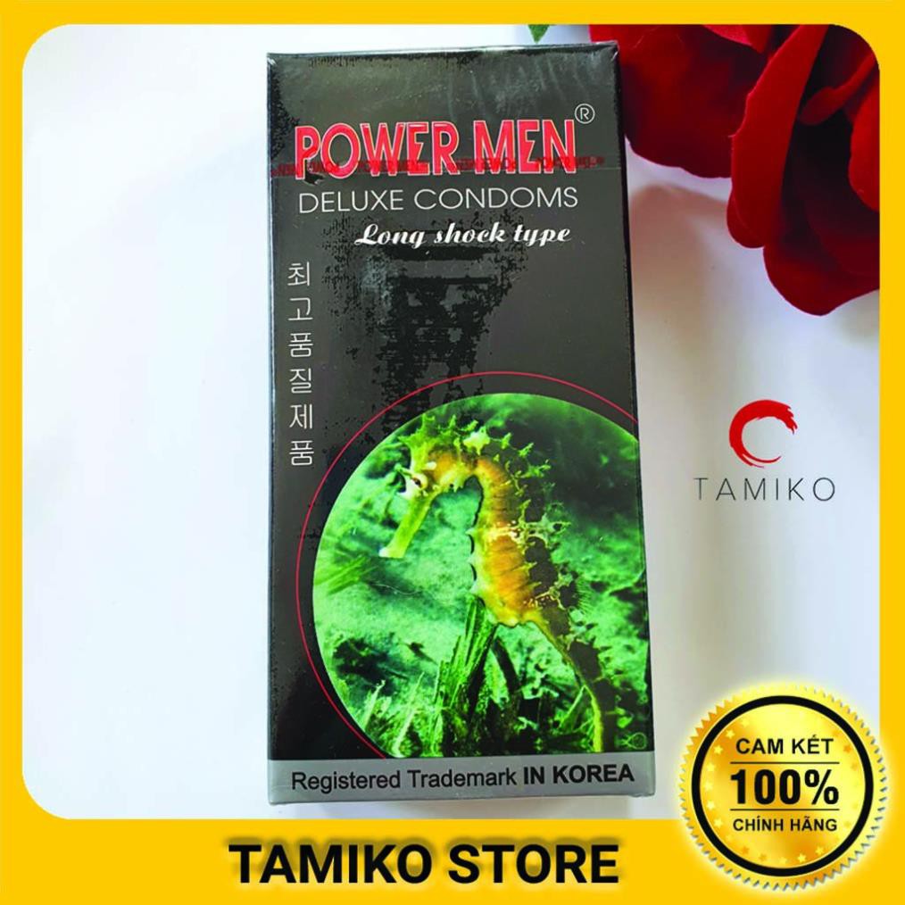 Bao Cao Su Cá Ngựa POWERMEN LONG SHOCK - Gân Gai Kéo Dài Thời Gian Quan Hệ- Chính Hãng Hàn Quốc- Hộp 12 Cái xịn