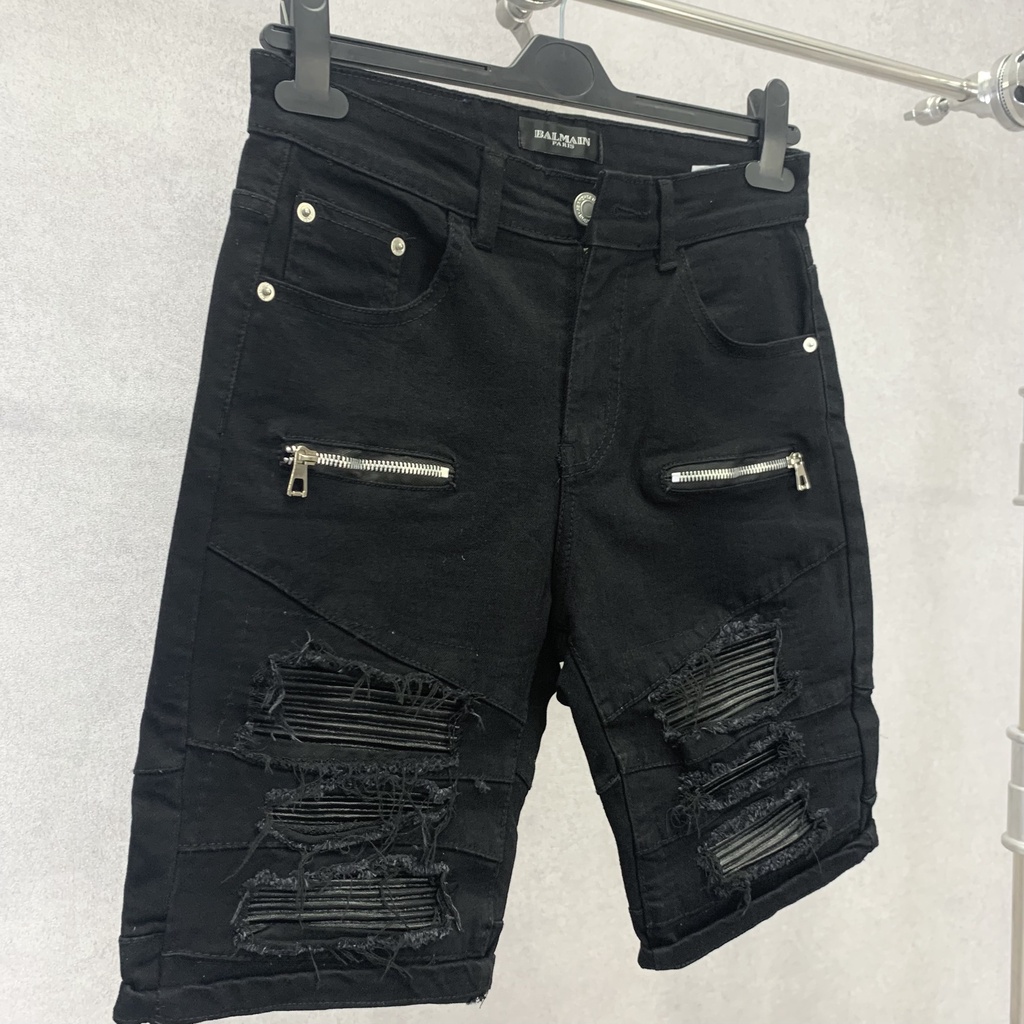 Quần Short Ngố Nam Rách Lót Da Nhăn Khoá Zip Đùi QS07P